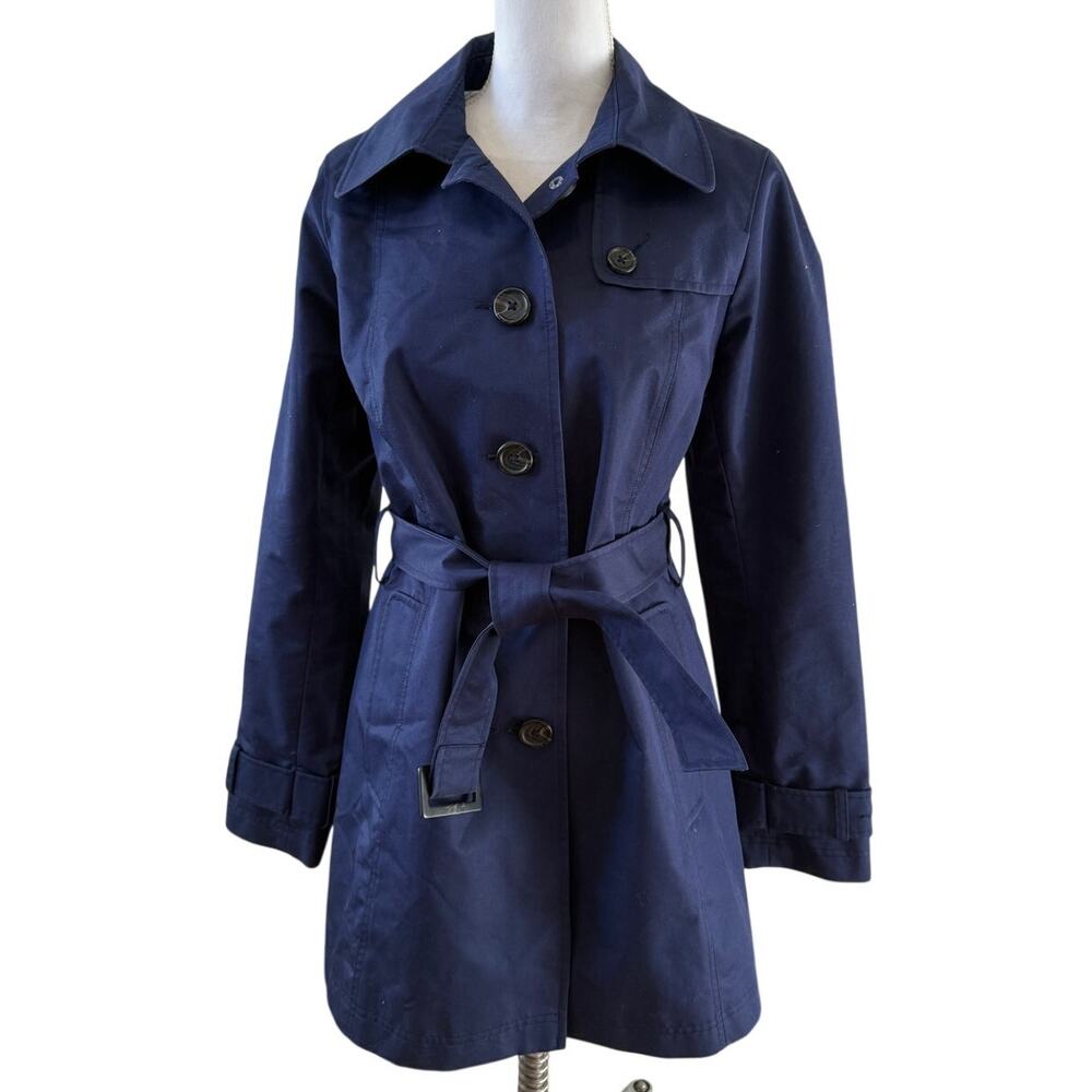 LL Bean Classic Belted Trench Coat Navy Blue S